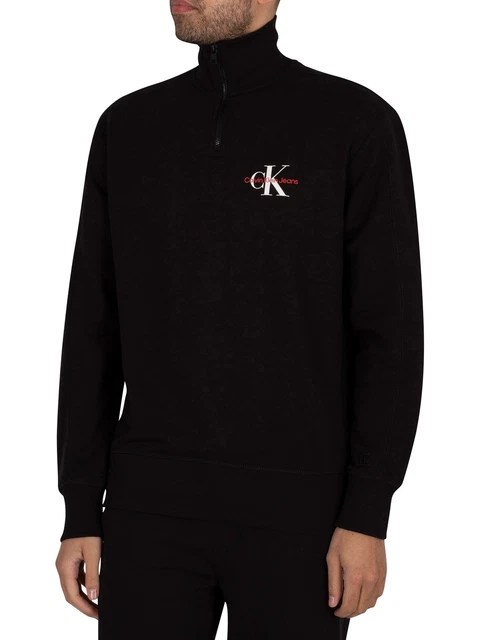 Calvin Klein Jeans Uomo Felpa 1/4 con logo monogramma, Nero 2