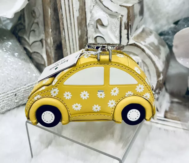 Kate Spade Car Coin Purse BEEP VW Daisy Car Novelty Yellow Leather Keychain NWT