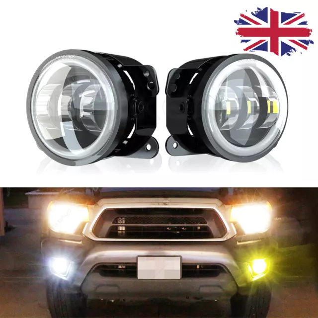 Pair 4"INCH Round LED Fog Lights Driving Lamp Halo DRL For Jeep Wrangler JK TJ