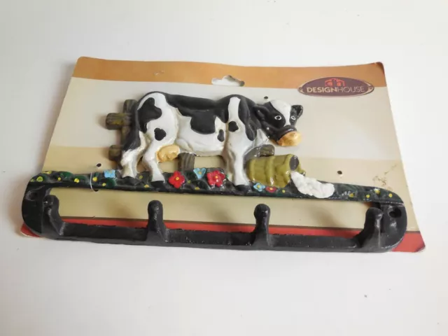I9 Vintage Cast Iron Barnyard Cow Key Holder 4 Hooks Wall Mount Farmhouse Décor