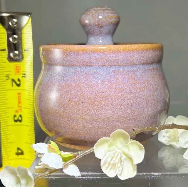 Vintage Studio Art Pottery Handmade Purple Glazed Lidded Jar Signed Bob Leek