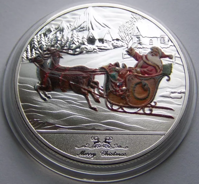 Weihnachtsmann & Rudolph - WEIHNACHTEN - GESCHENK - MEDAILLE - SILBER AUFLAGE A9