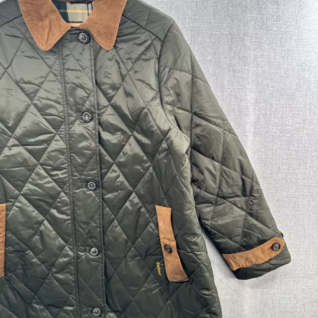 BARBOUR QUILTED PARKA Puffer Jacket Womens 12 Long Green Full Zip ...