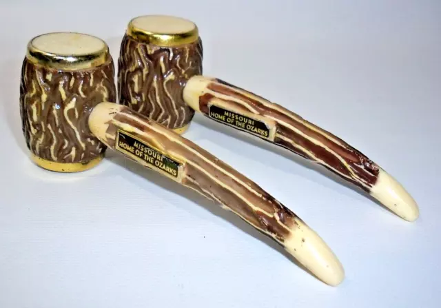 Vintage Salt & Pepper Shaker Set Missouri Souvenir Faux Stag Horn Corn Cob Pipe