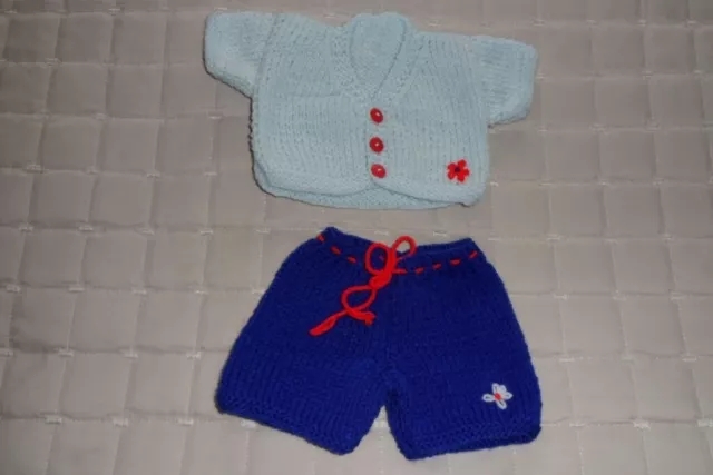 Hand Knitted Teddy Clothes to fit 12-14" Teddy Bear Cardigan & Trousers 3