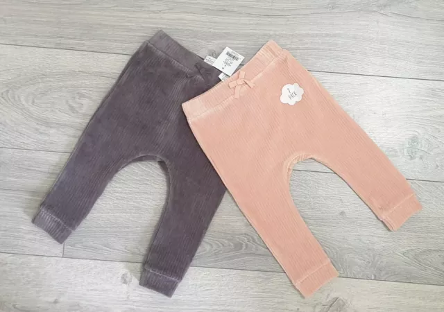 Pack Of 2 Pink & Gray Baby Girl Velvet Trousers/Jogger/Leggings Size 9-12 Months