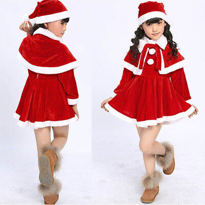 Toddler Kids Baby Girls Christmas Clothes Costume Party Dresses Shawl Hat Outfit