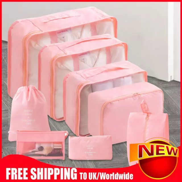 8 Pcs Packing Cubes Clothes Shoes Cosmetics Toiletries Storage Bags (Pink)