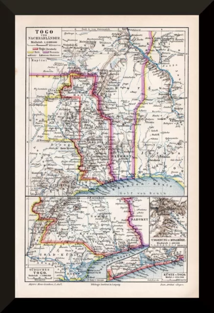 +Togo+ historische Landkarte von 1895 +Deutsche Kolonie, Misahöhe, Lome+