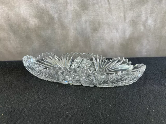 American Brilliant Vintage Near Cut Pressed Glass Relish Bowl Or Serving Dish