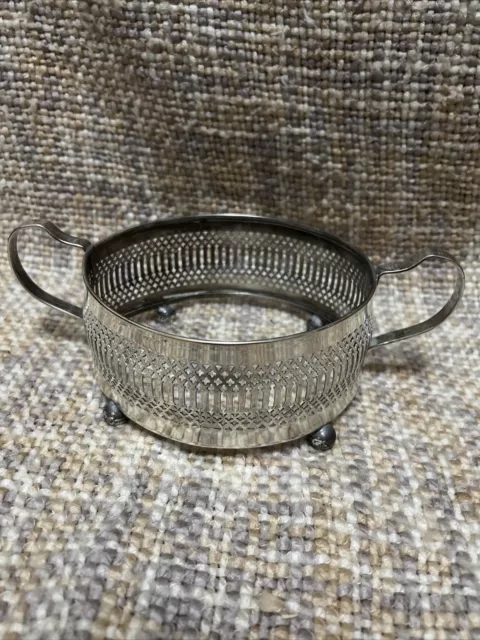 Porta ciotola Argento Vintage su Ottone Piedi Alati Reticolati Inghilterra