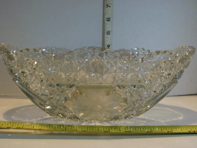 American Brilliant Cut Glass Oval Bowl Daisy Harvard Pattern 11 1/2"