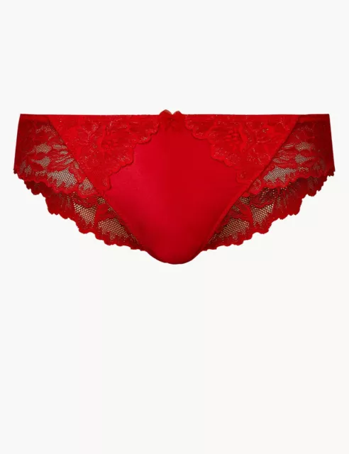 EX MARKS & Spencer Red Sheen And Lace Low Rise Satin Shine Brazilian  Knickers £3.00 - PicClick UK