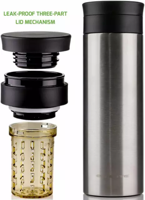 Ovente Vacuum Insulated Travel Mug 16 Oz Tumbler with Tea Infuser Silver MSA16S
