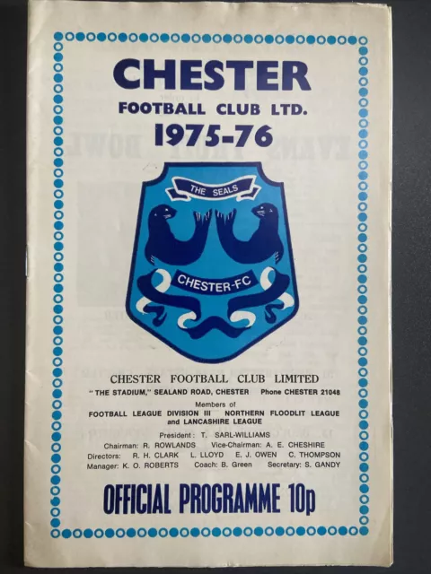 Chester City v Southend United(Division 3 75/6) 23/8/75