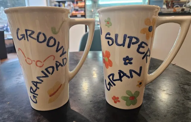 Jane & Stephen Baughan Pottery's Tall Mugs Groovy Grandad And Super Gran