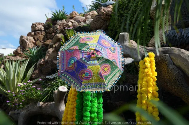 10Pc Lot Decoreative Indian Hand Embroidered Parasol Vintage Sun Shande Umbrella