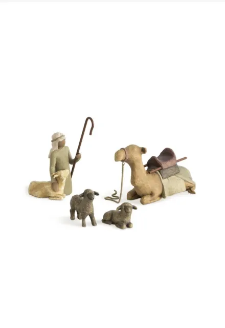 Willow Tree hand-painted sculpted figures,  Shepherd and Stable Animals, 4-pi...
