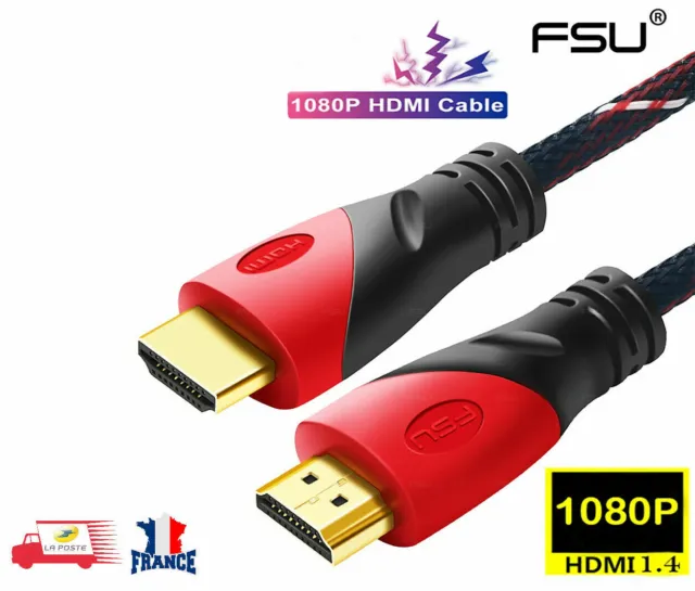 Câble HDMI Haute Vitesse mince connexion plaquée or 1080P, 3D , 1m et 2m