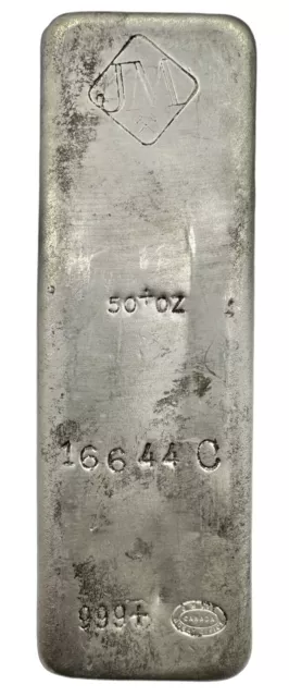 Vintage JM Johnson Matthey 50 oz .999 Fine Poured Silver Bar #16644C