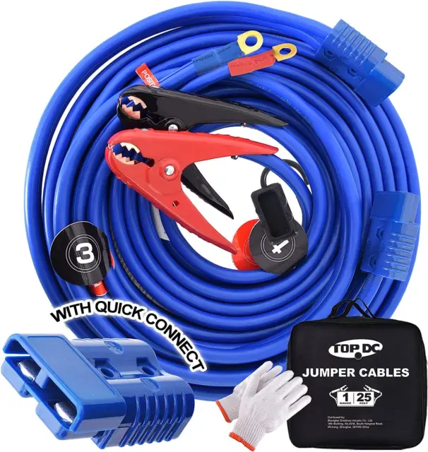 TOPDC, Jumper Cables w Quick Connect Plug 1 Gauge 25 ft 700Amp Heavy Duty Cable