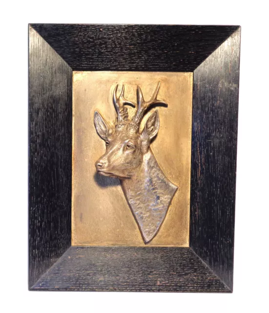 Uralt 3D Wandbild Relief Bild Reh Rehbock Hirsch Jagdmotiv um 1920 Dachbodenfund