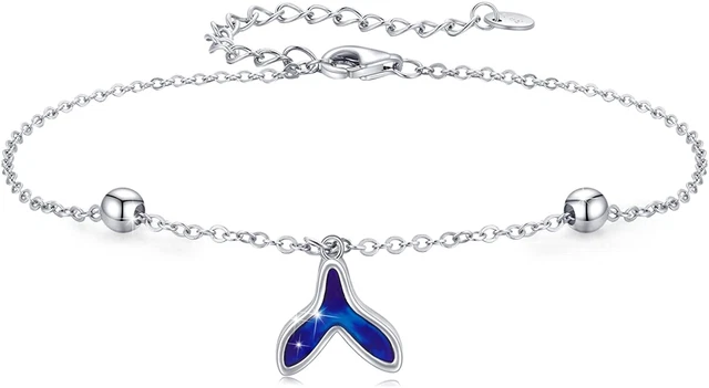 Sterling Silver Mermaid Tail Bracelet Mermaid Dainty Beach Ocean Jewelry 7+2"