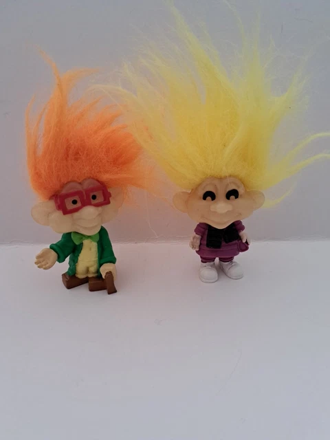 Vintage BURGER KING 1993 GLOW IN THE DARK 2 TROLLS Dolls 90s Happy Meal Toys