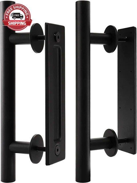 Peohud 2 Pack Sliding Barn Door Handle, Carbon Steel Pull and Flush Hardware Set
