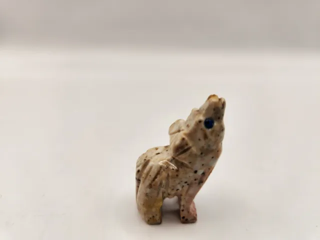 Stone Carved Howling Wolf Figurine With Crystal Blue Eyes 1.5 Inch