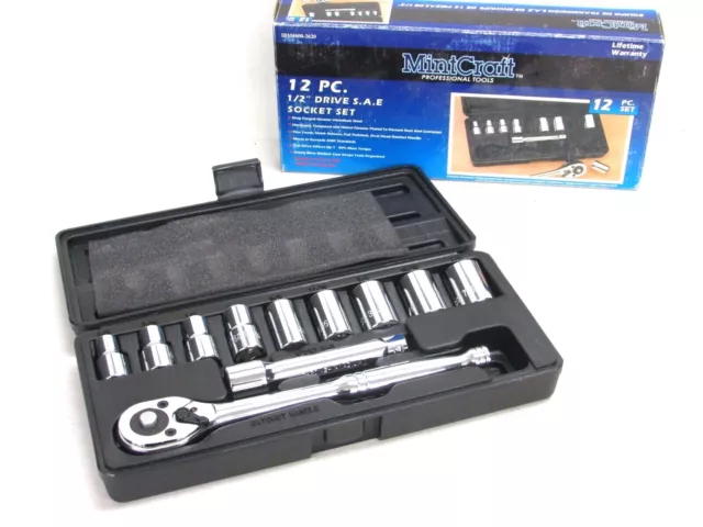 NEW! MintCraft 12-pc PROFESSIONAL MECHANICS 1/2" DRIVE SOCKET SET, SAE, 600-2620