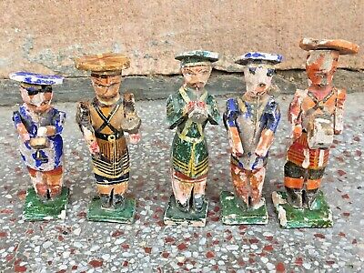 Vintage Old Rare Hand Crafted Five Musician Man Band Wooden Figure Statue 5 Pc