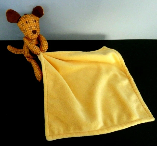 * Doudou Peluche Pommette Chien Jaune Marron Fleur Mouchoir  Etat Neuf*