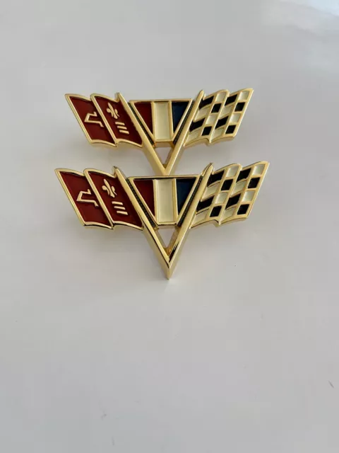 1964-1967 Chevy Impala 24k Gold Plated Front Fender Flag Emblems