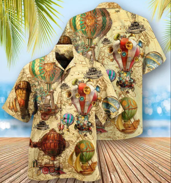 CAMISA HAWAIANA TALLA EE. UU. Air Balloon Fly High Fly Far With Air Balloon Steampunk 3D