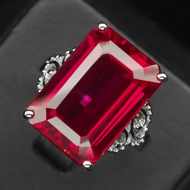 Stunning Red Tourmaline Octagon 20.40Ct 925 Sterling Silver Handmade Ring Size 6