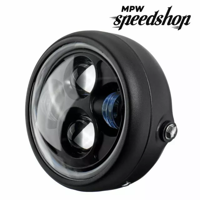 Clear Lens Universal Custom Cafe Racer LED 5.75" Black Halo Motorcycle Headlight