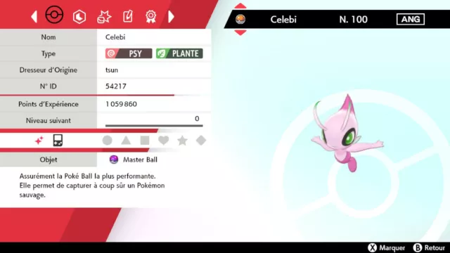 Pokemon CELEBI SHINY 6iv level 100 Epée & Bouclier - Sword & Shield / Code