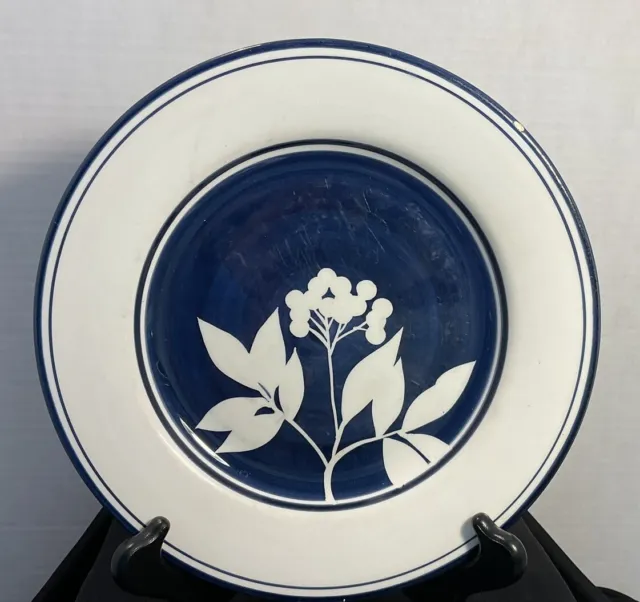 Sureau By Dansk  9” Lunch Or Salad Plates Cobalt Blue White Leaves Lot Of 3