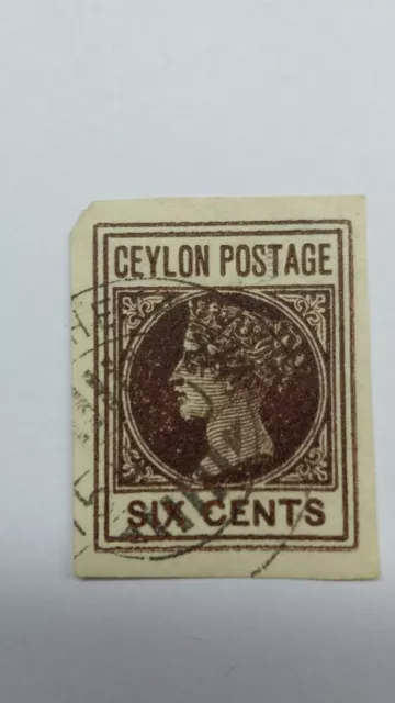 CEYLON; 6 cents  1880s-90s early QV issue usee  Postal Stationary PIECE