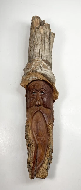 VINTAGE HAND CARVED Chiseled Old Man Beard Face Spirit Tree £33.20 ...