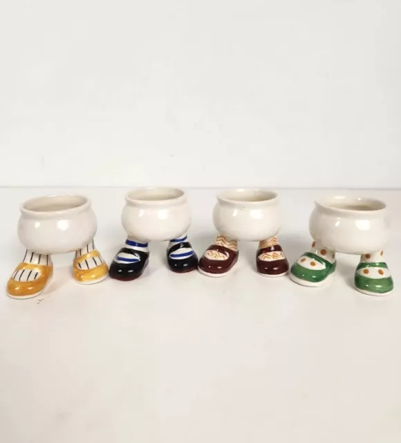 Vtg 1970's Carlton Walking Ware Pottery Egg Cups Set Of 4