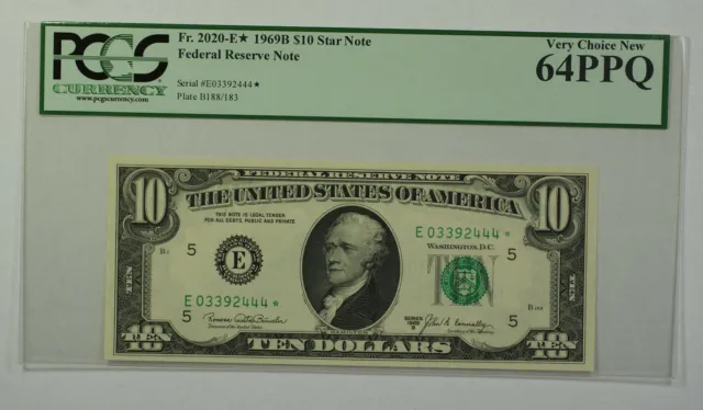 1969B $10 Bill *STAR* Federal Reserve Note FRN PCGS 64PPQ Fr. 2020-E (B)