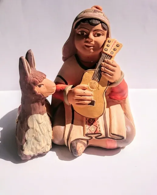 Figura De Arcilla Del Siglo Xx Escultura Niño Indio Nativo Latinoamericano