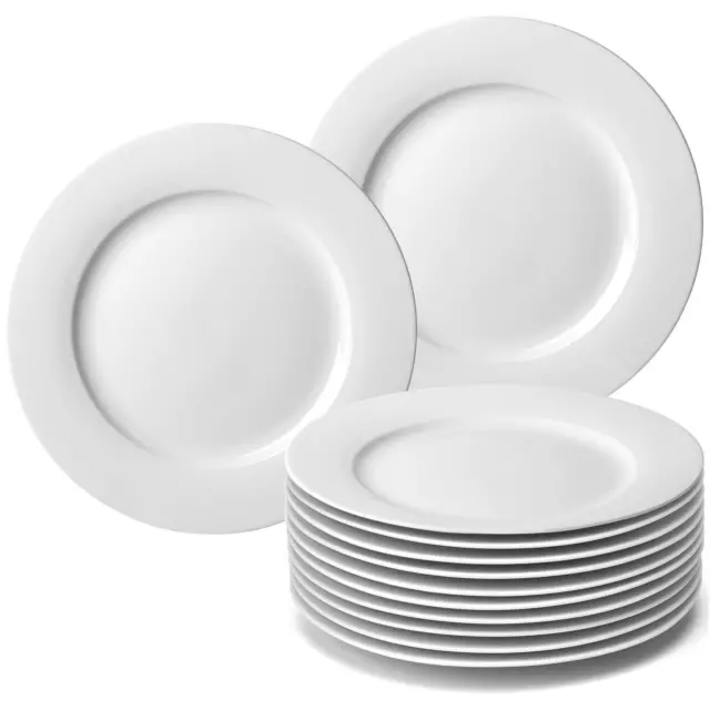 12-Piece White Porcelain Dinner Plates, Round Dessert or Salad Plate, Serving...