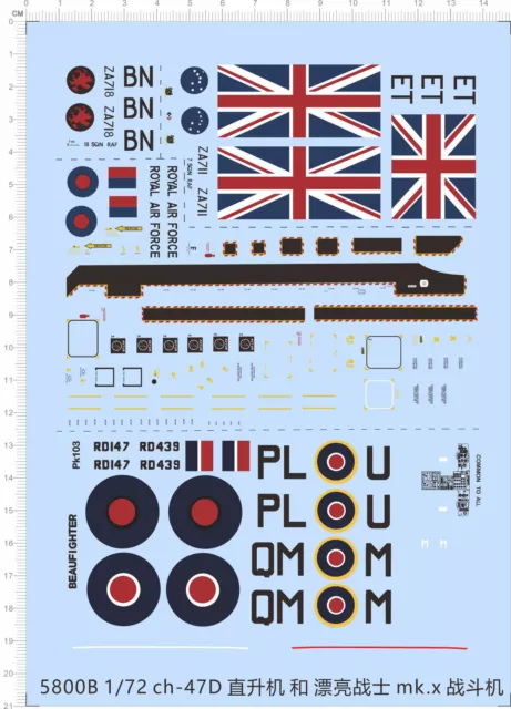1/72 Ch-47d Helicorp 1/48 Bristol BeauFighter TF.Mk.X Model Water Slide Decal
