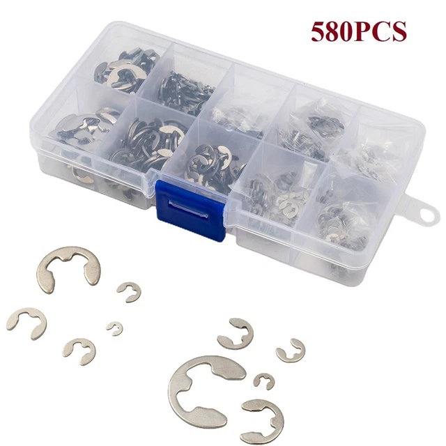 580 x 1,5-10 mm en acier inoxydable e-Clips kit de retenue bague à clapet assor
