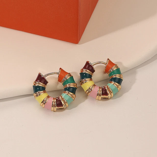 1Pair Ins Style Vintage Simple Colorful Drop Oil Ear Buckles Fashion Ear Studs
