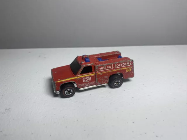 Vintage Hot Wheels Redline Emergency Unit 50 Red Fire Truck 1974 Hong Kong