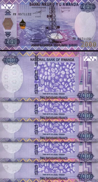 Rwanda 2000 Francs 2014, UNC, 5 Pcs LOT, Consecutive, P-40